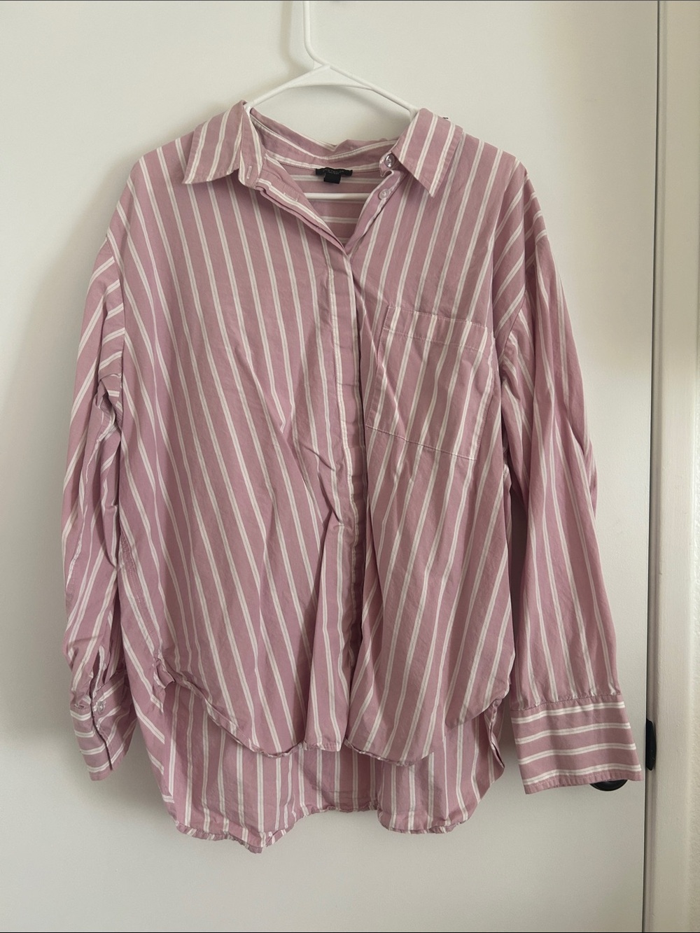 Ann Taylor Factory Pink and White Striped Button Shirt